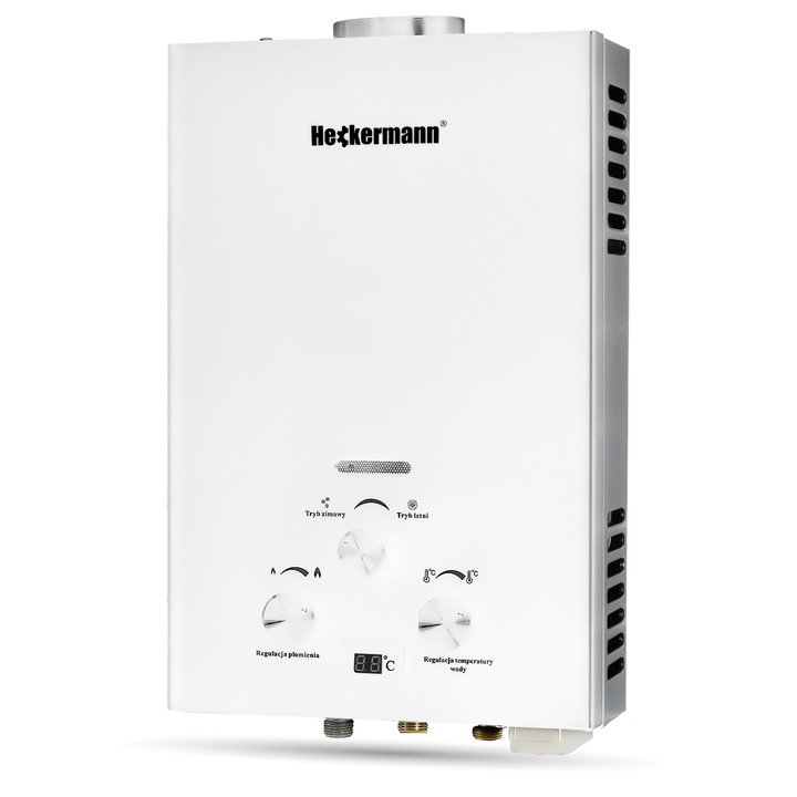 Boiler apa pe gaz, Heckermann, JSD-HB01 6L LPG, 12 kW, alb, dimensiuni 45x30x12,5cm