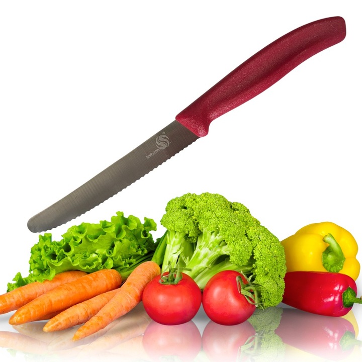 Cutit cu maner rosu de curatat sau taiat legume, fructe si alte preparate