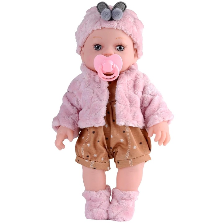 Бебешка кукла 30 см, Hggzeg, Реалистичен външен вид, Включени подвижни дрехи и залъгалки, Въртящи се крайници, Безопасна и издръжлива, За ролеви игри, игри за грижа и колекционери, Винил/текстил, Розов