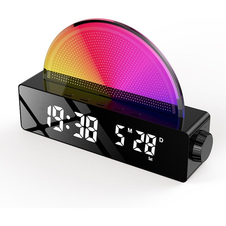 Napkelte szimulációs ébresztőóra, környezeti világítás, LED kijelző, többszínű, kompakt méretek