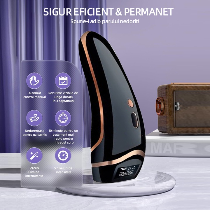 Интелигентен IPL епилатор, IPL технология, 5 нива на интензивност, за жени и мъже, премахва трайното окосмяване от тялото, ръцете, краката, подмишниците, лицето и слабините, за домашна употреба, кожен сензор, лъскаво черно, 999 999 импулса, черно