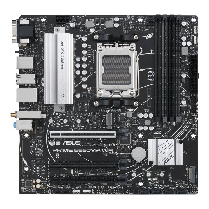 Placa de baza ASUS PRIME B650M-A, 4 sloturi RAM, Wi-Fi 6, 7.1 canale audio, Micro ATX