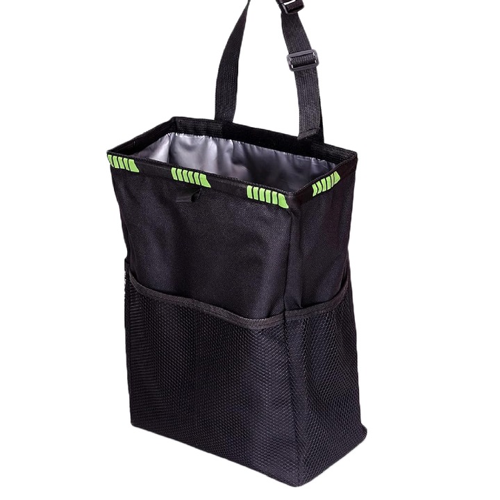 POMAMZ autós szemetes, poliészter, összecsukható, vízálló, fekete, 35x26x15cm