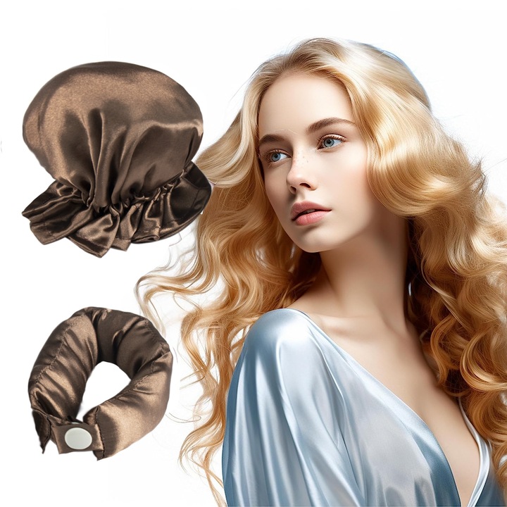 Set 5 de Bigudiu flexibil din satin, POMAMZ, Stil panglica + capac ondulat, Nu necesita caldura, bucle naturale, Maro