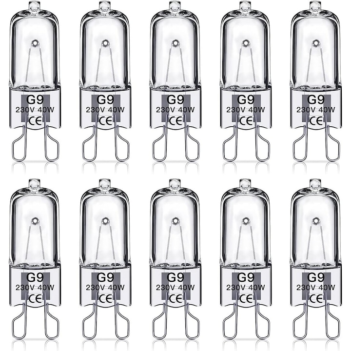 Комплект от 10 халогенни крушки, PsAyl®, G9, 40W, 600LM, топло бели, димируеми, 230V, Бял