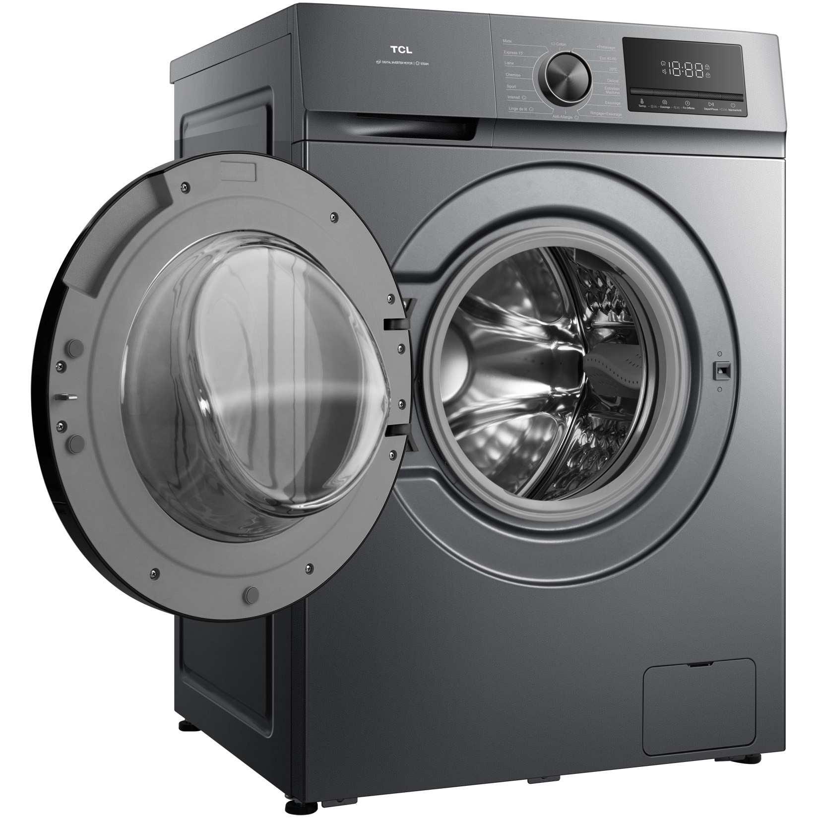 Masina de spalat rufe TCL FF1124SA0, 11 kg, 1400 RPM, Clasa A, Motor Inverter, Steam Wash, Drum Clean, Honeycomb Drum, Add Garment, Argintiu