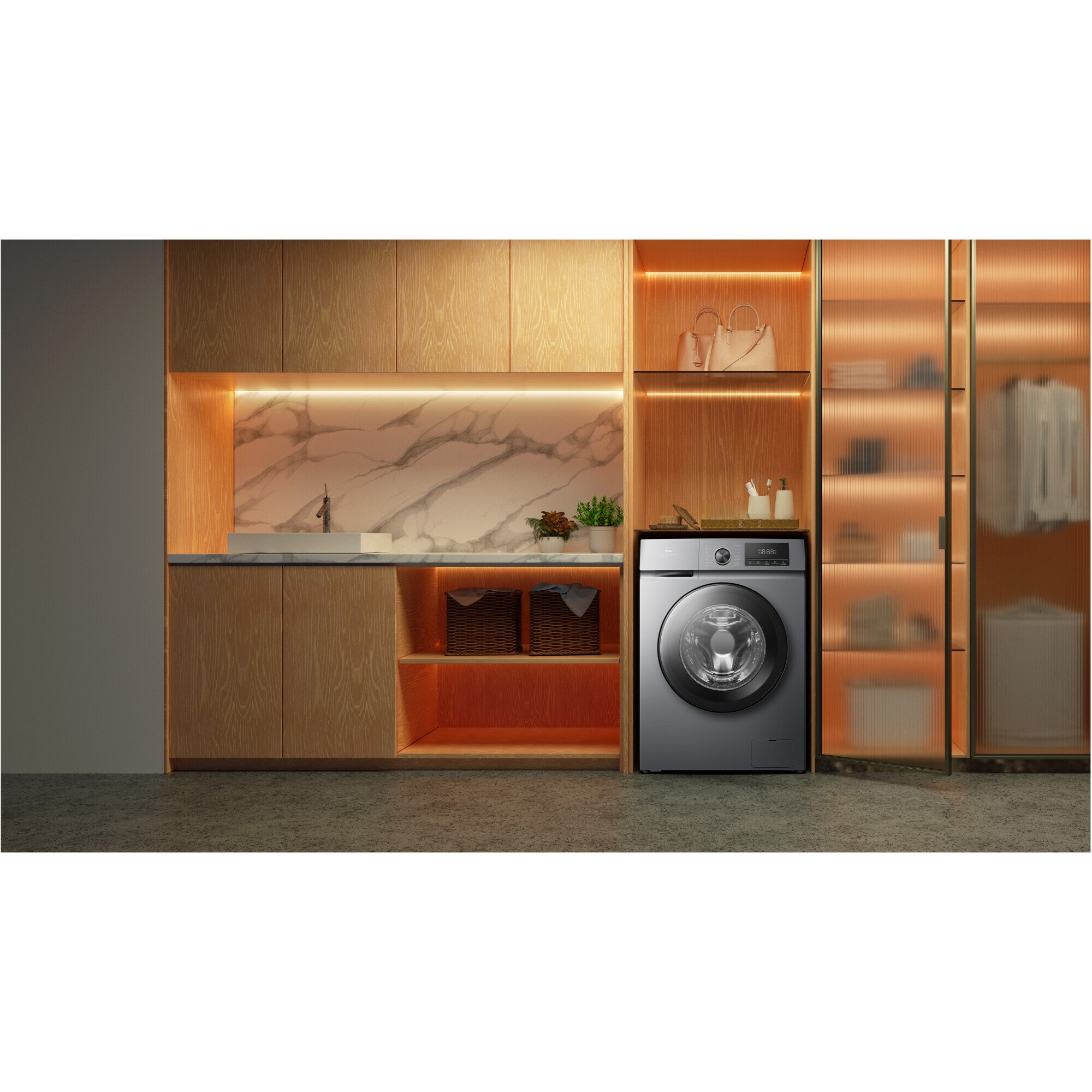 Masina de spalat rufe TCL FF1124SA0, 11 kg, 1400 RPM, Clasa A, Motor Inverter, Steam Wash, Drum Clean, Honeycomb Drum, Add Garment, Argintiu