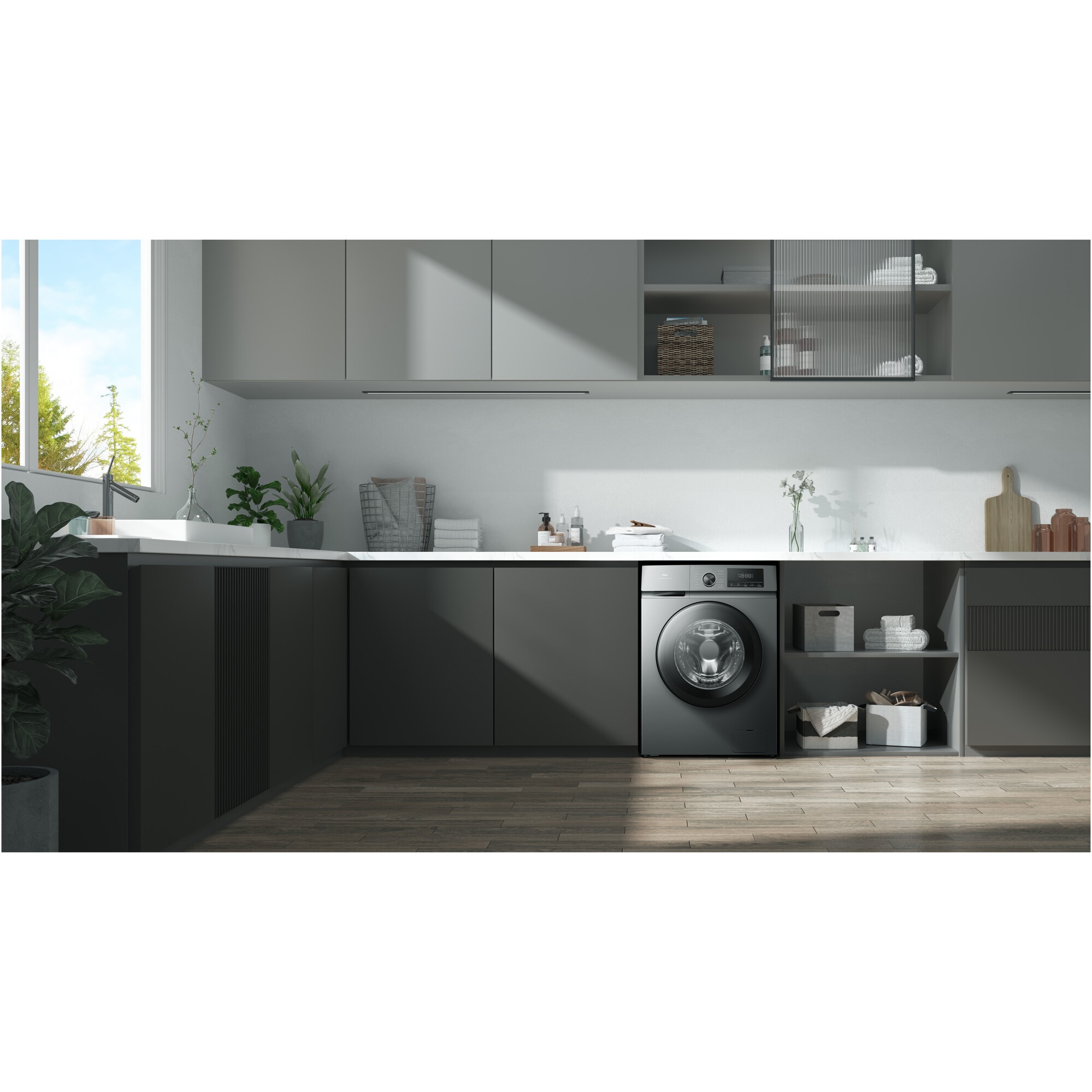 Masina de spalat rufe TCL FF1124SA0, 11 kg, 1400 RPM, Clasa A, Motor Inverter, Steam Wash, Drum Clean, Honeycomb Drum, Add Garment, Argintiu