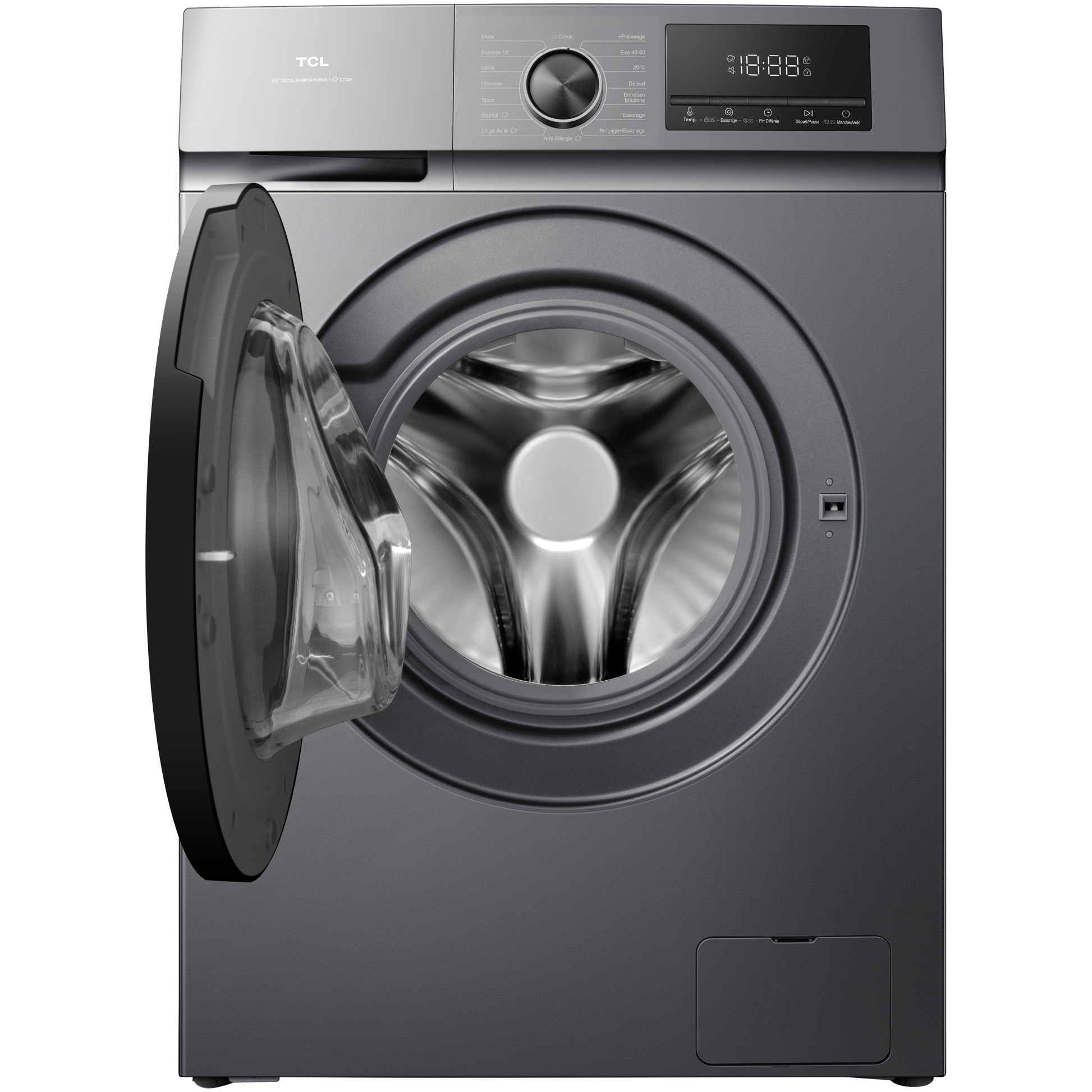 Masina de spalat rufe TCL FF1124SA0, 11 kg, 1400 RPM, Clasa A, Motor Inverter, Steam Wash, Drum Clean, Honeycomb Drum, Add Garment, Argintiu