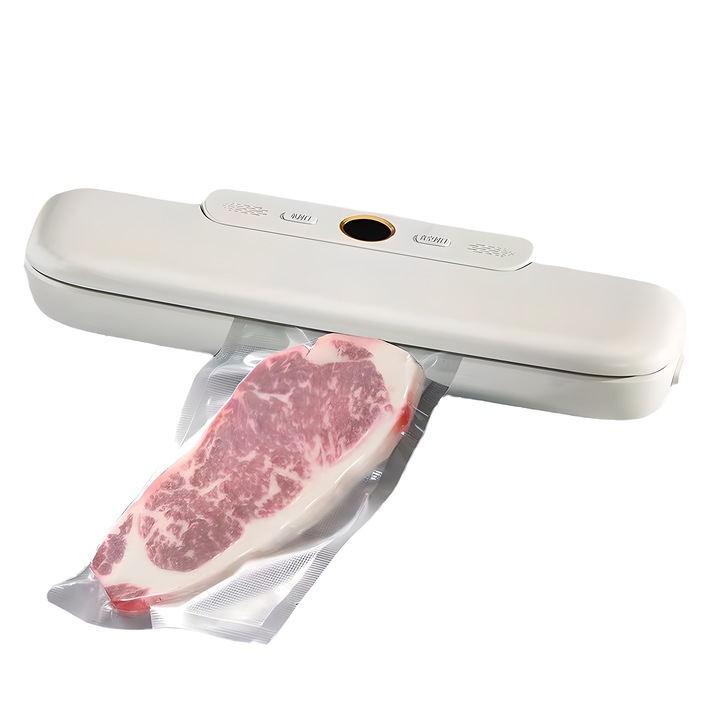 RorAem vákuumcsomagoló, kompakt kialakítás, 120 W, nedves/száraz vákuum, kompatibilis 30 cm széles zacskókkal, 10 vákuumzacskóval, szilárd élelmiszerekhez, 30 cm-es tömítőrúd, automatikus tömítés és vákuum funkció, fehér