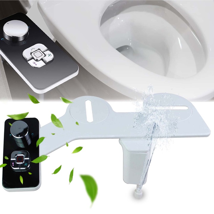 Прибиращо се биде за тоалетна със самопочистване, Приставка за биде, неелектрическа, с двойни самопочистващи се дюзи, черна, стандартен размер