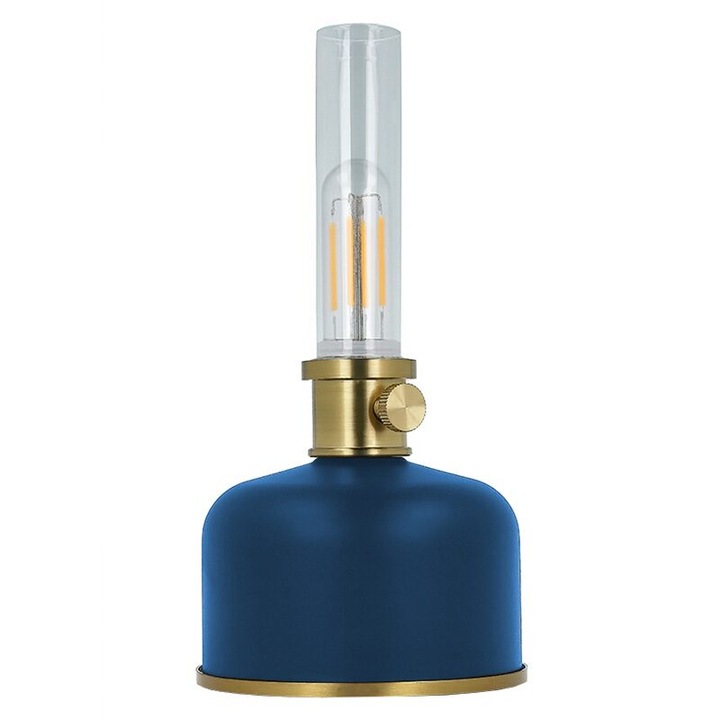 Lampa cu led Retro Petrol, alimentare baterie Li-Ion, USB-C, lumina calda 3000K, 2 W, 110 x 110 x 220 mm, Albastru
