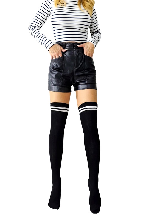 Sosete de dama lungi, RIXX, cu dungi, Marimea 36-40, Negru, FashionForYou