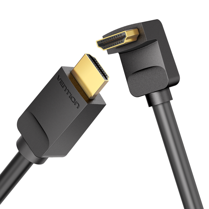 HDMI кабел, VENTION, 90 градуса прав ъгъл, 4K@60Hz, PVC, черен, 3 м