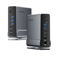 Hub USB-C VENTION 15-in-1, Docking Station cu DP si 2xHDMI 4K-60Hz, USB 3.2 Gen 2 10Gbps, RJ45 Gigabit, SD, TF, 3.5mm, PD 100W, MST, Aluminiu, pentru Mac, Windows, Laptop, PC, Telefon, Tableta, Gri