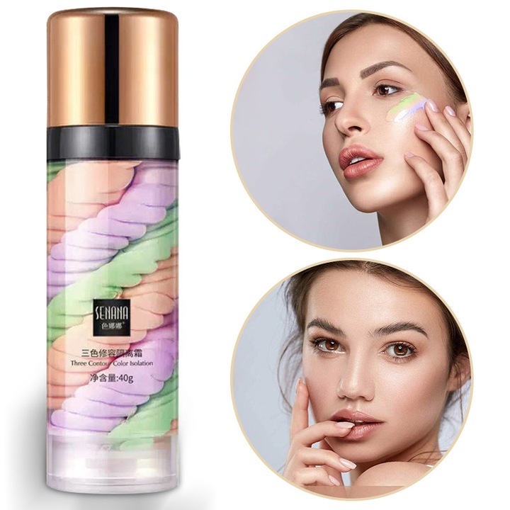 Crema de izolare curcubeu in 3 culori，primer pentru machiaj hidratant, fond de ten pentru controlul uleiului, corector de culoare a pielii, machiaj pentru fata