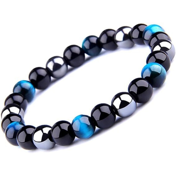 Elasztikus karkötő 8 mm-es kövekből, Hematit, Tigrisszem, Obszidián, sokszínű, unisex