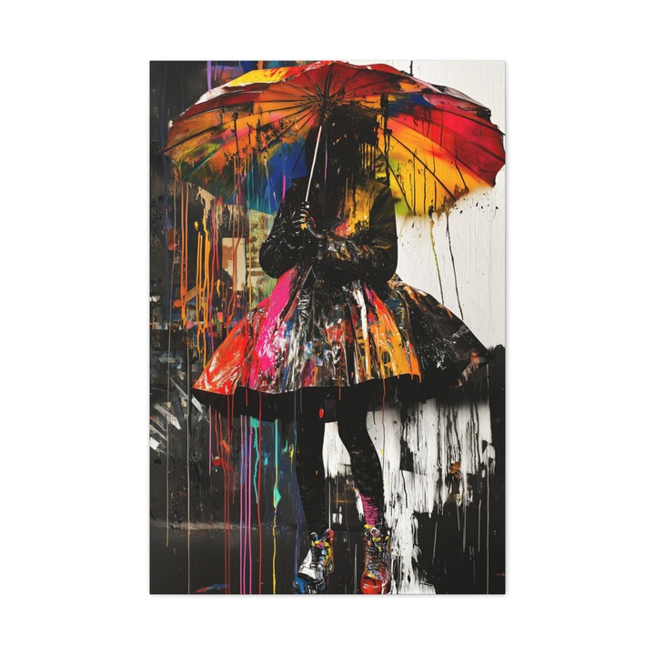 Tablou Canvas Premium, Ploaie de Culori, Panza Bumbac 100% - 280g/m2, Sasiu Lemn Natural, Arta Contemporana, Modern, Abstract, Culori Vibrante, Decor Living, Camera de Zi, Sufragerie, Dormitor, Hol, Birou 40 x 60 CM