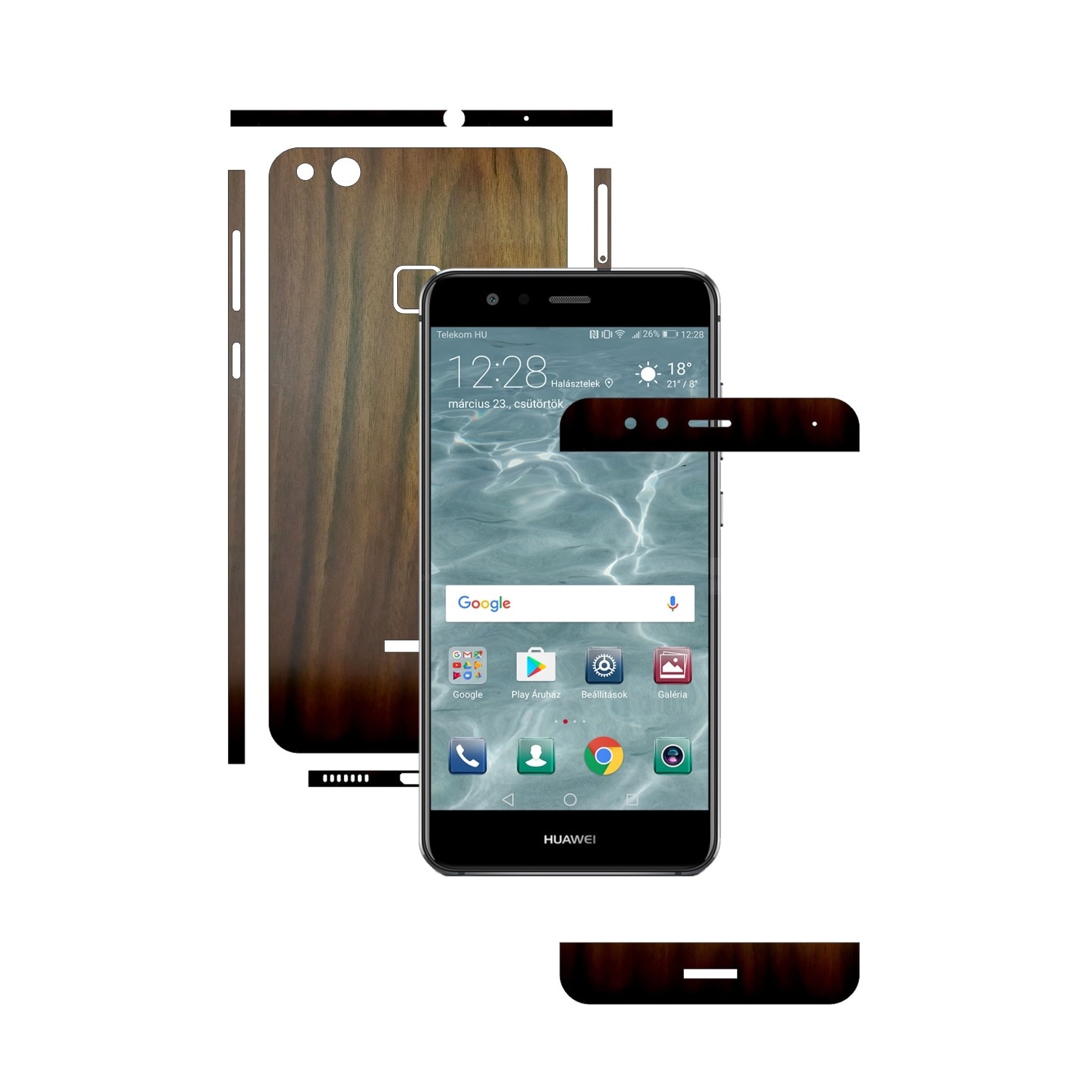 Folie de protectie Carbon Skinz, Husa de tip Skin Adeziv pentru Carcasa, Lemn Nuc Inchis dedicata Huawei P10 Lite