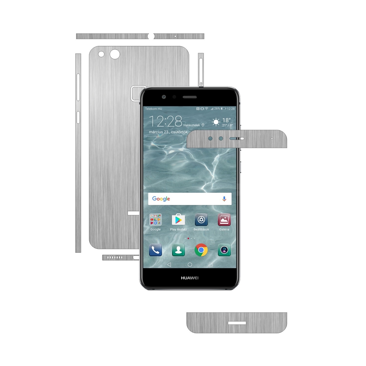 Folie de protectie Carbon Skinz, Husa de tip Skin Adeziv pentru Carcasa, Brushed Argintiu dedicata Huawei P10 Lite