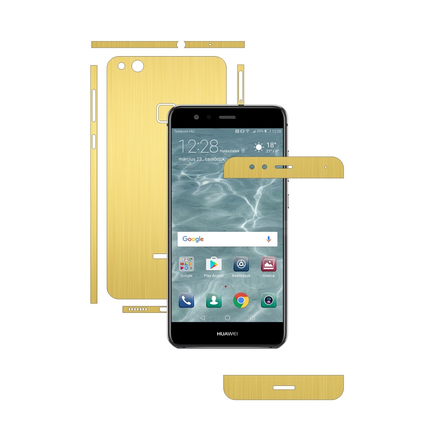 Folie de protectie Carbon Skinz, Husa de tip Skin Adeziv pentru Carcasa, Brushed Auriu dedicata Huawei P10 Lite