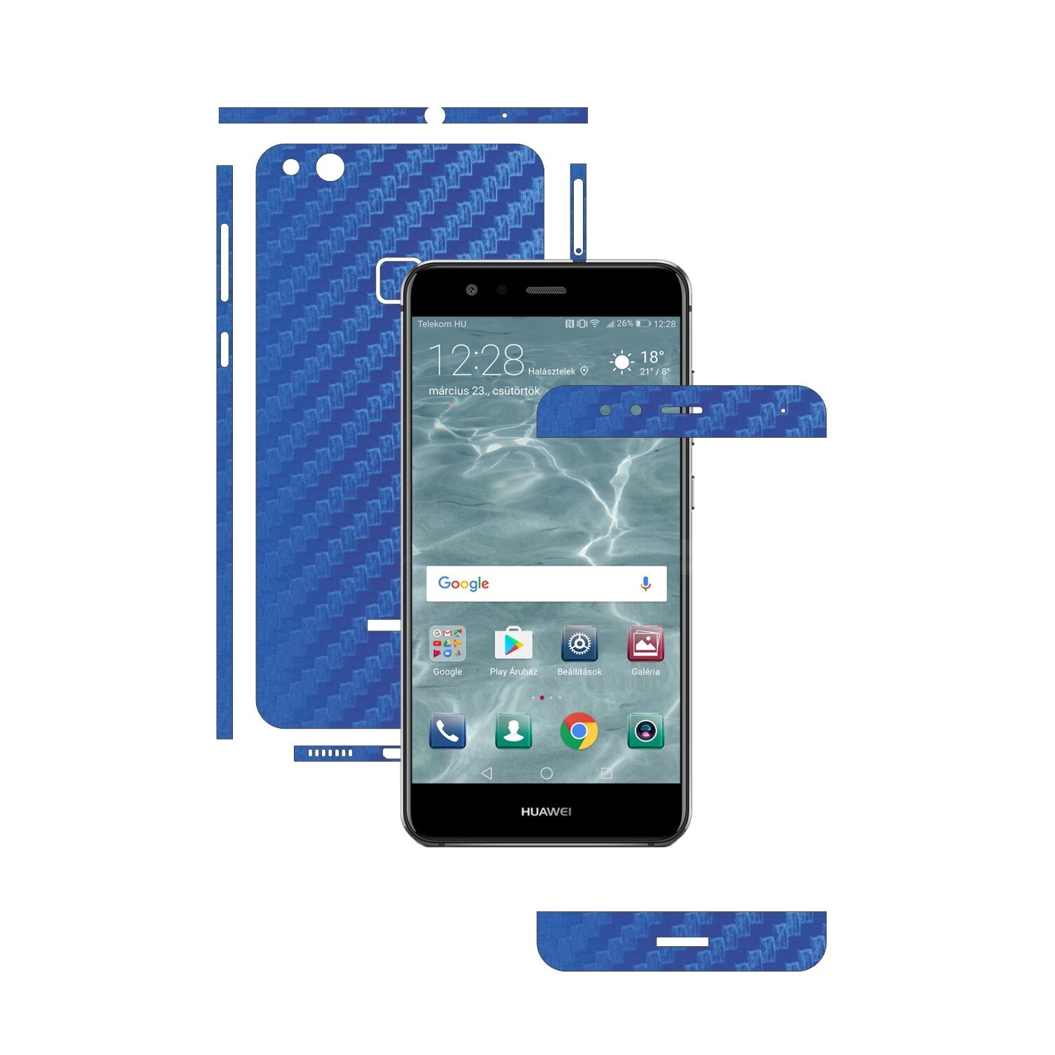 Folie de protectie Carbon Skinz, Husa de tip Skin Adeziv pentru Carcasa, Carbon Albastru dedicata Huawei P10 Lite