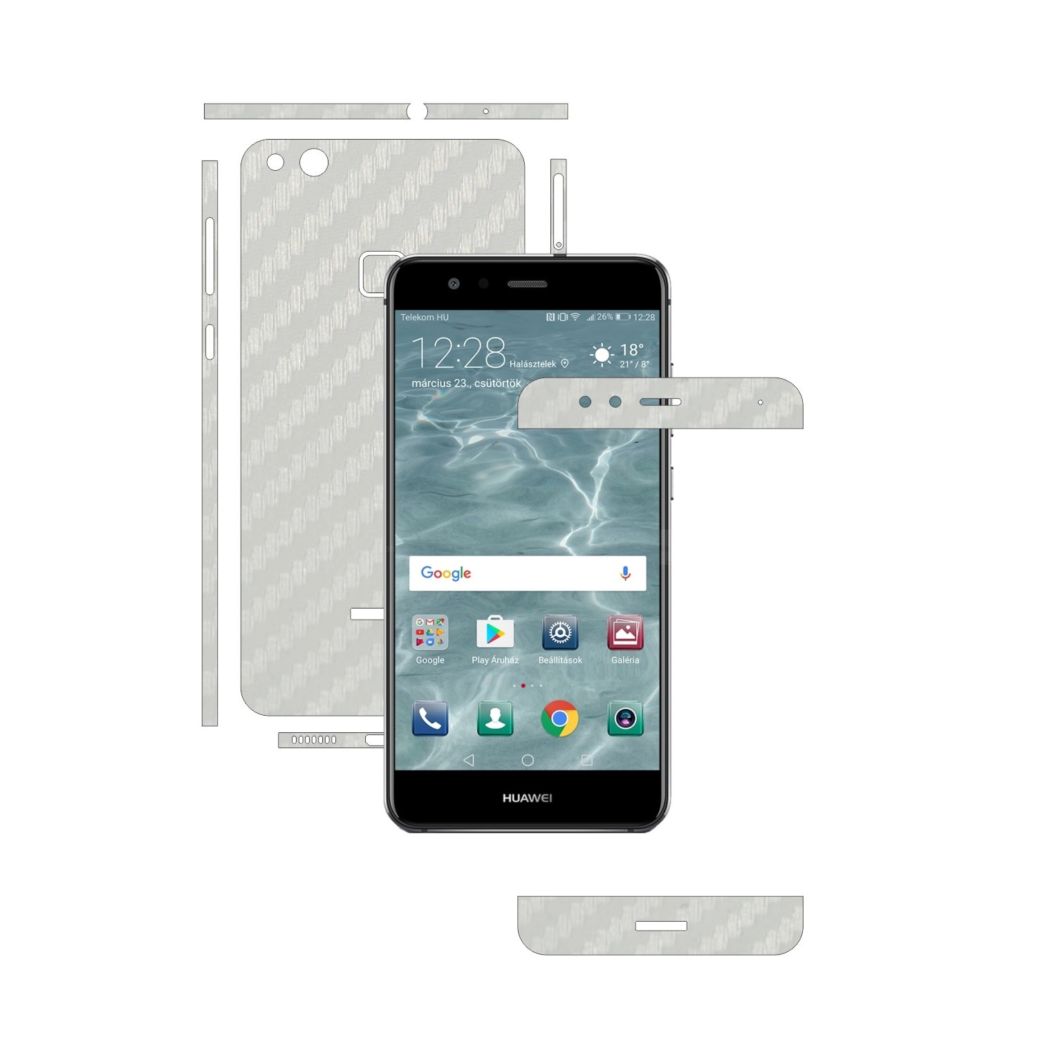 Folie de protectie Carbon Skinz, Husa de tip Skin Adeziv pentru Carcasa, Carbon Alb dedicata Huawei P10 Lite