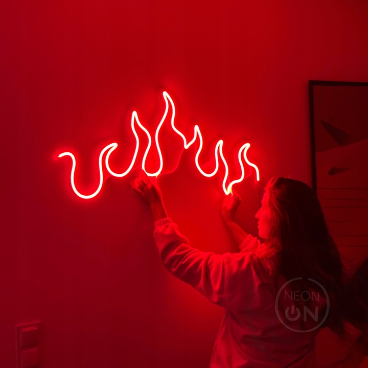 Semn luminos LED neon personalizat, 90cm, rosu, adaptor si telecomanda inclusa