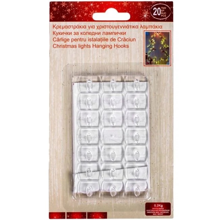 Set 20 Carlige Autocolante Transparente Pentru Instalatii Craciun