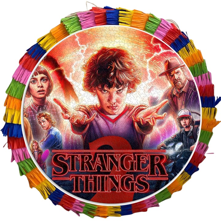 Pinata pentru petreceri, 35 cm, multicolora, model Stranger Things, cu umplutura de jucarii pentru 15 copii