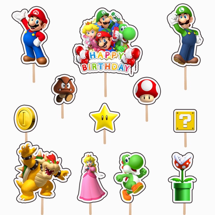 Set 12 figurine tort/briose Mario, KZE Prints, Photo Paper Glossy