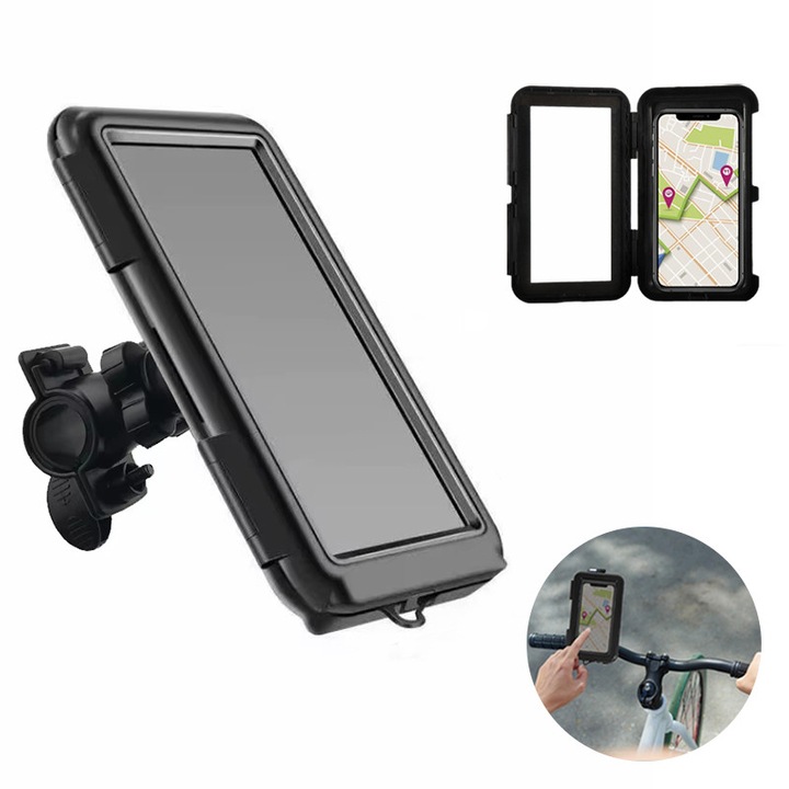 Suport telefon moto, JESWO®, rezistent la socuri, impermeabil, 6.5 inch, Negru