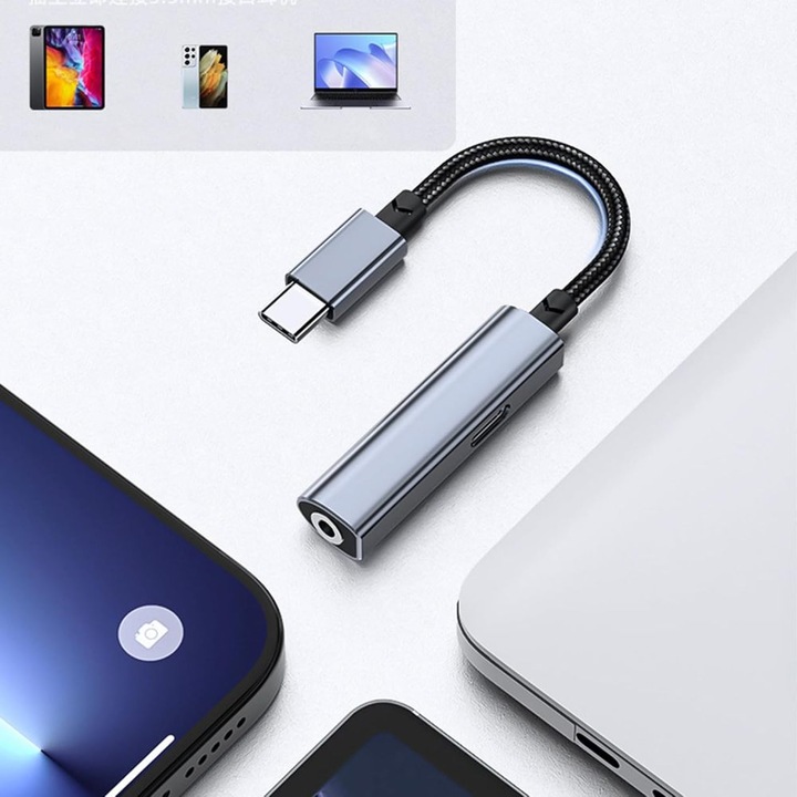 Placa de sunet USB C, Noonedibs, 3.5 mm Adaptor pentru casti si microfon, Potrivit pentru telefoanele mobile si tabletele din seria Phone