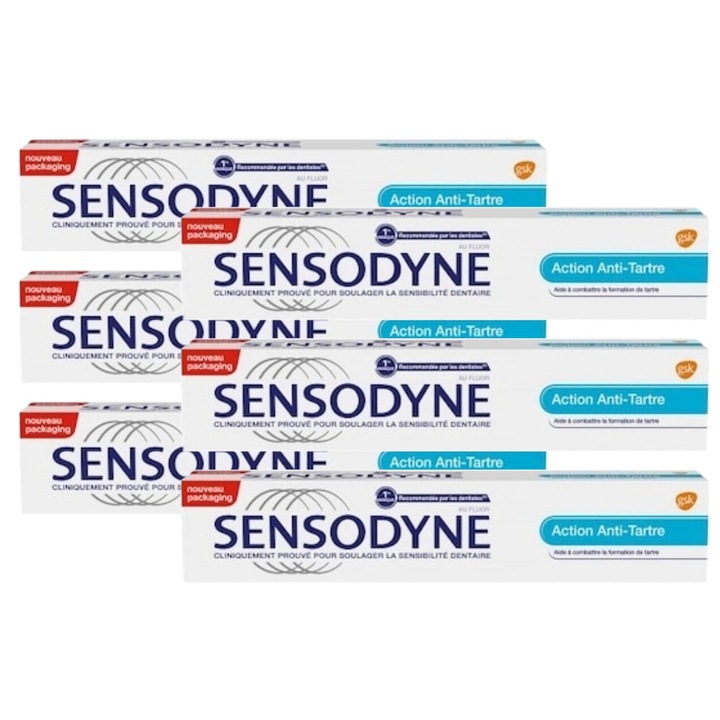 Set 6 x Sensodyne Pasta Dinti 75ml Anti Tartre, proprietati antimicrobiene puternice, reducerea placa dentara, reduce inflamatia gingivala, respiratie proaspata, proprietati antiseptice, adaos eficient la rutina zilnica de ingrijire orala