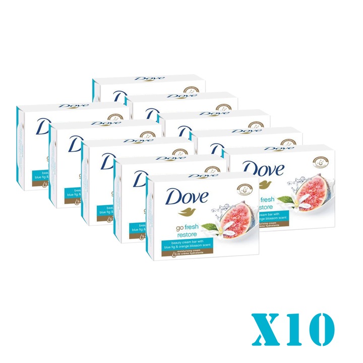 Комплект сапун Dove Fresh Restore, аромат на синя смокиня и портокалов цвят, 10 части x 90 g
