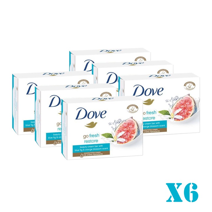 Комплект сапун Dove Fresh Restore, аромат на синя смокиня и портокалов цвят, 6 части x 90 g