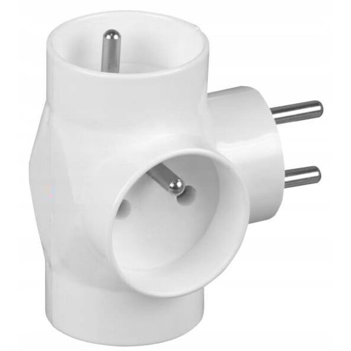 Разклонител с 3 гнезда, DUWI, 10A, 2500 W, бял