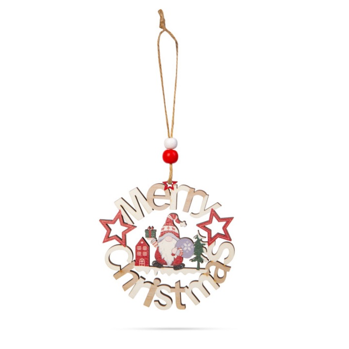 Decoratiune cu agatatoare pentru Craciun, model Mos Craciun, 13x17cm, lemn, Multicolor