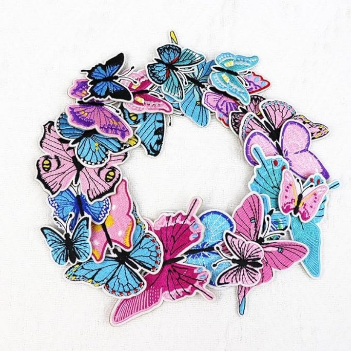 Set 24 Piese Patches Brodate, Aplicare cu Fier pentru Rucsaci, Haine, Palarii, Blugi, Accesorii DIY, Fluture