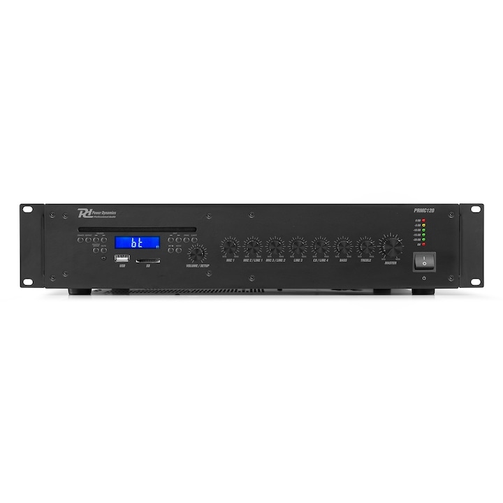 Миксер усилвател с CD плейър, 100V/8ohm, 120W RMS, Bluetooth/USB/SD/CD, Power Dynamics PRC120