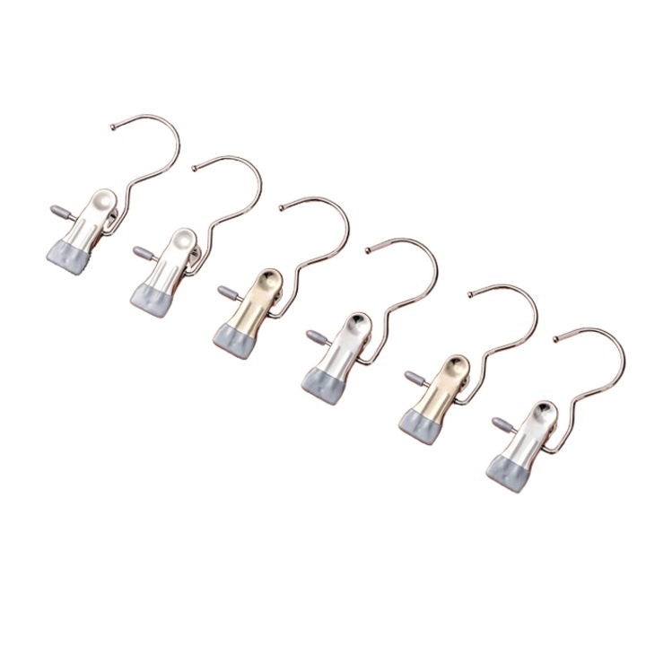 Set 6 Carlige de Rufe din Inox, cu acoperire PVC, rotative, 11.5x5x2.5cm, pentru Uscare Haine, Albastru, Gri