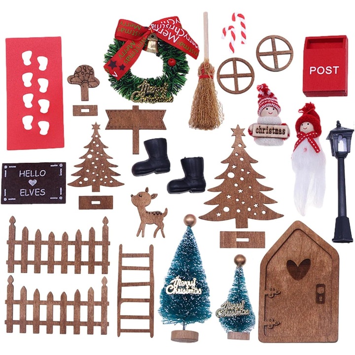 Set decoratiuni Craciun pentru copii Casuta Elfilor, 23 piese, multicolor