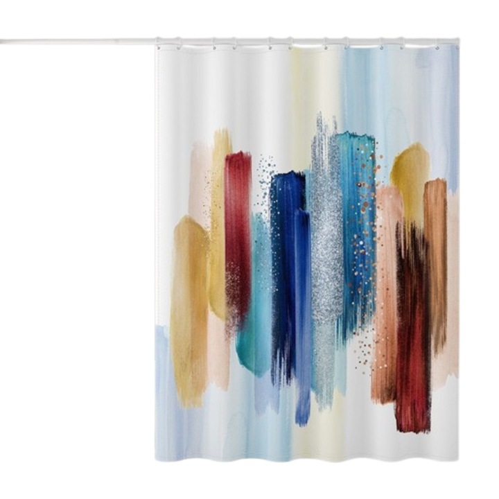 Perdea dus, Fudisenn®, 180x180 cm, Cu carlig, Impermeabil, Antiaderenta, Confortabila, Rezistenta, Antimucegai, Poliester, Albastru/galben