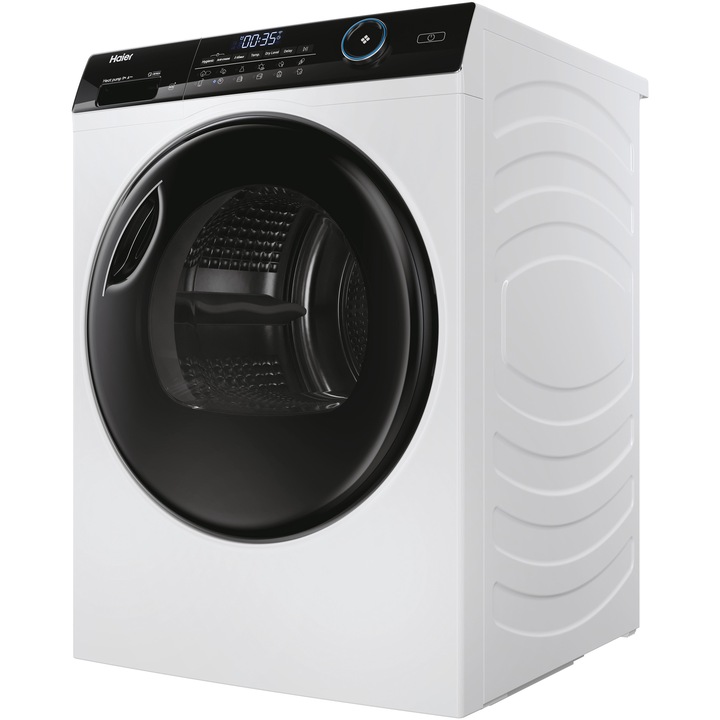 Uscator de rufe Haier HD90-A3959-S, Pompa de caldura, 9 kg, 11 programe, Clasa A+++, Motor Inverter, iRefresh,Wifi, Alb