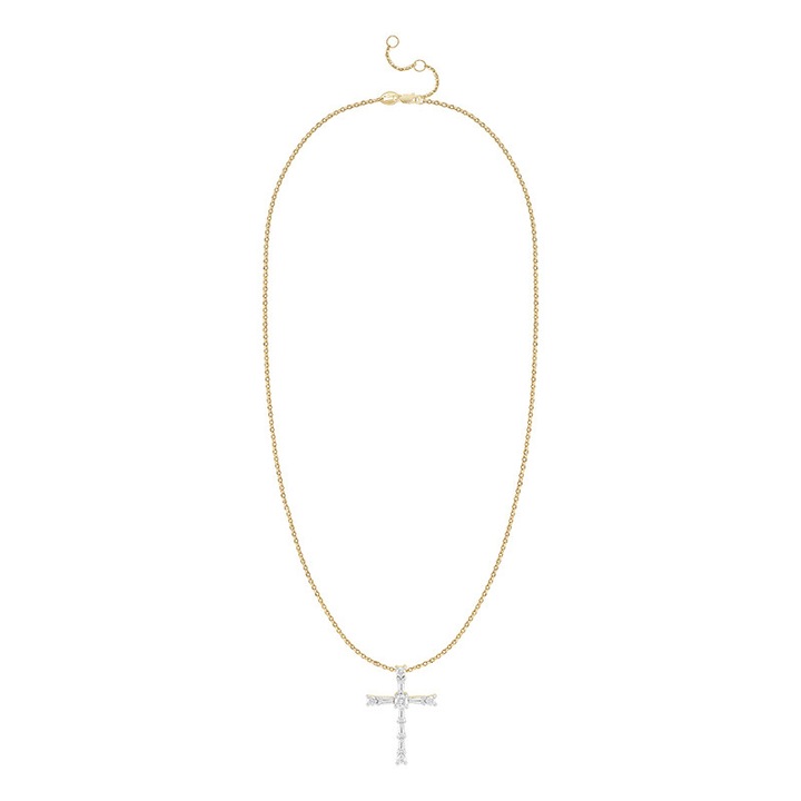 Pandantiv Cruce cu Lant Aur 18k Diamante BLANCO'S, PC05270-Y4045, Lungime Ajustabil 40-45