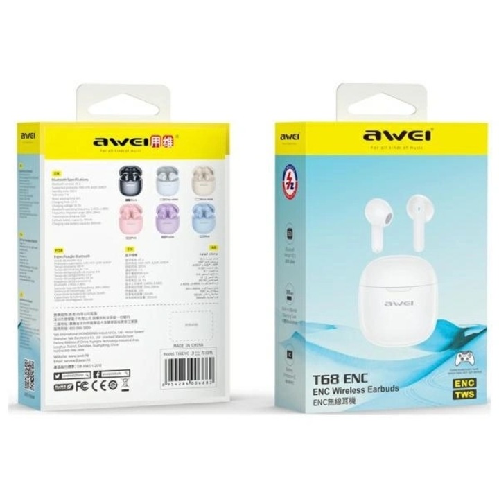 Casti wireless in-ear AWEI T68 Bluetooth 5.3 ENC TWS + statie de incarcare alba