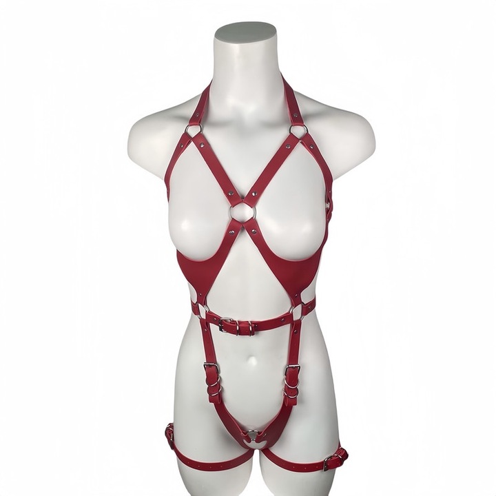 BDSM kiegészítő, Ökológiai bőr, Piros, Állítható méret