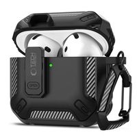 Husa compatibila cu Apple AirPods 4, Tech-Protect, Carbonox, Negru