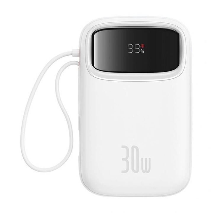 Power bank Baseus, QPow 2, 10000mAh, 30W, 2xUSB-C, бял