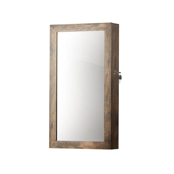 Стенен шкаф с огледало за бижута, Artool, MDF, долен рафт, рустик кафяв, 37x10x67 см